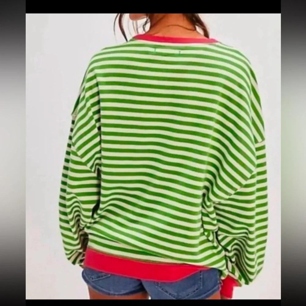 NWOT free people Classic Striped Oversized Crewneck - Picture 3 of 11